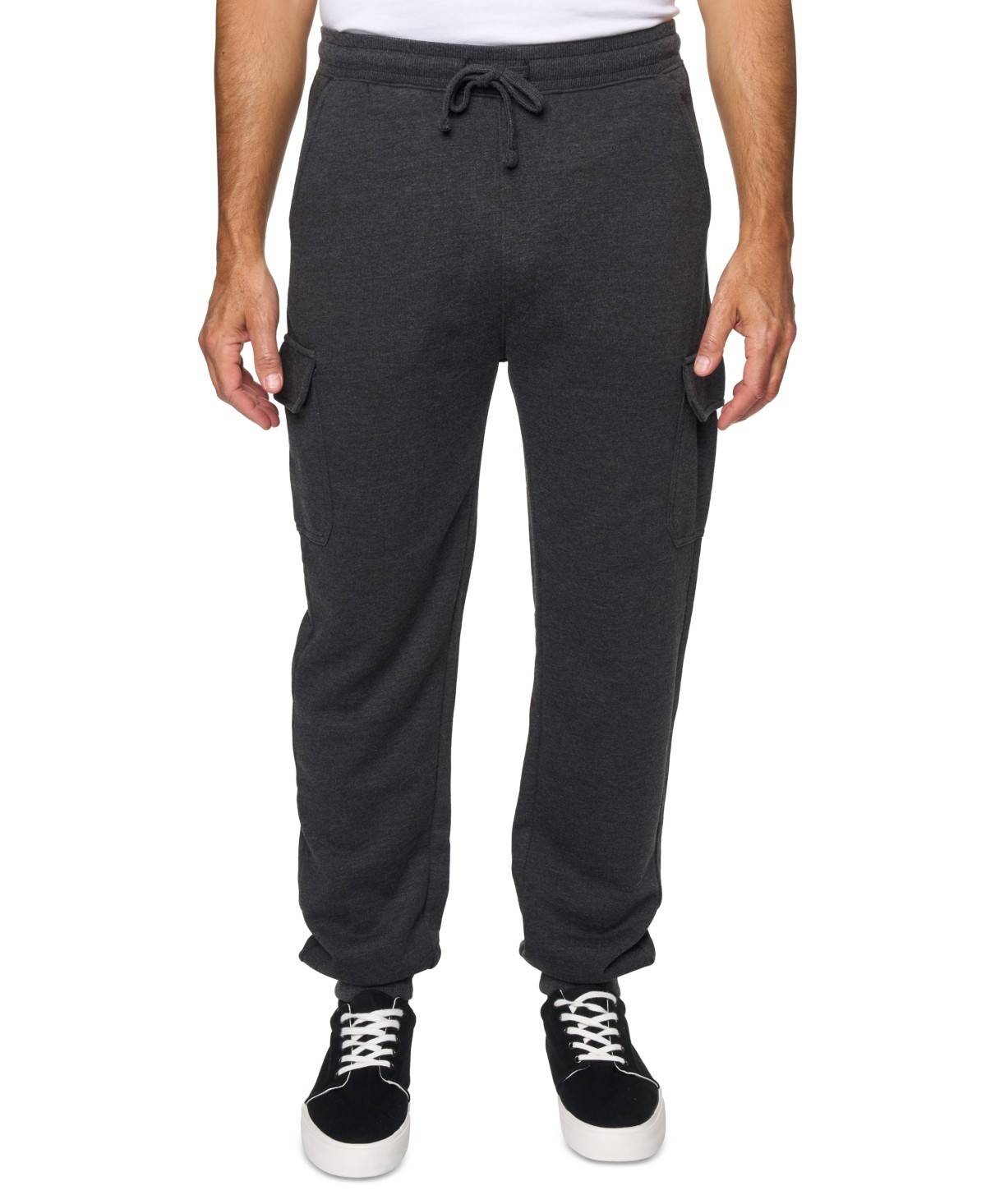 Lazer Mens Relaxed Fit Drawstring Burnout Fleece Cargo Jogger Pants Black XXL 6390₽