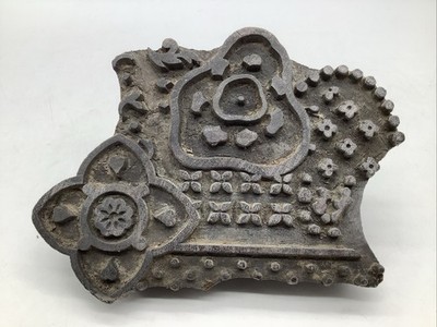 Antique VTG Primitive Wood Floral Pattern Fabric Stamp 6.25''x5'' Printing Block