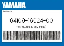 Yamaha Genuine Tire (90/100-16 52M Mx3S) - 94109-16024-00