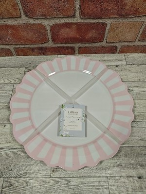 Lillian August French Farmhouse Pink/White Melamine Dinner Plates 11'' Set/4 NWT