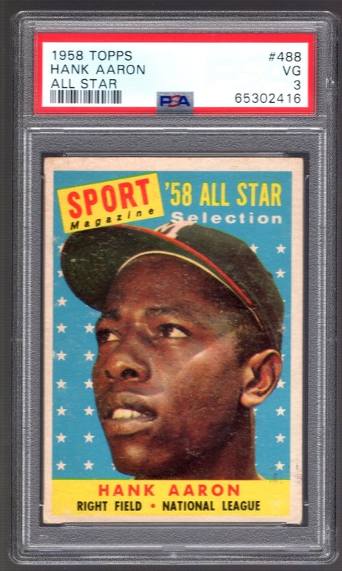 1958 TOPPS ALL STAR #488 HANK AARON ATLANTA BRAVES PSA 3 VG VERY GOOD