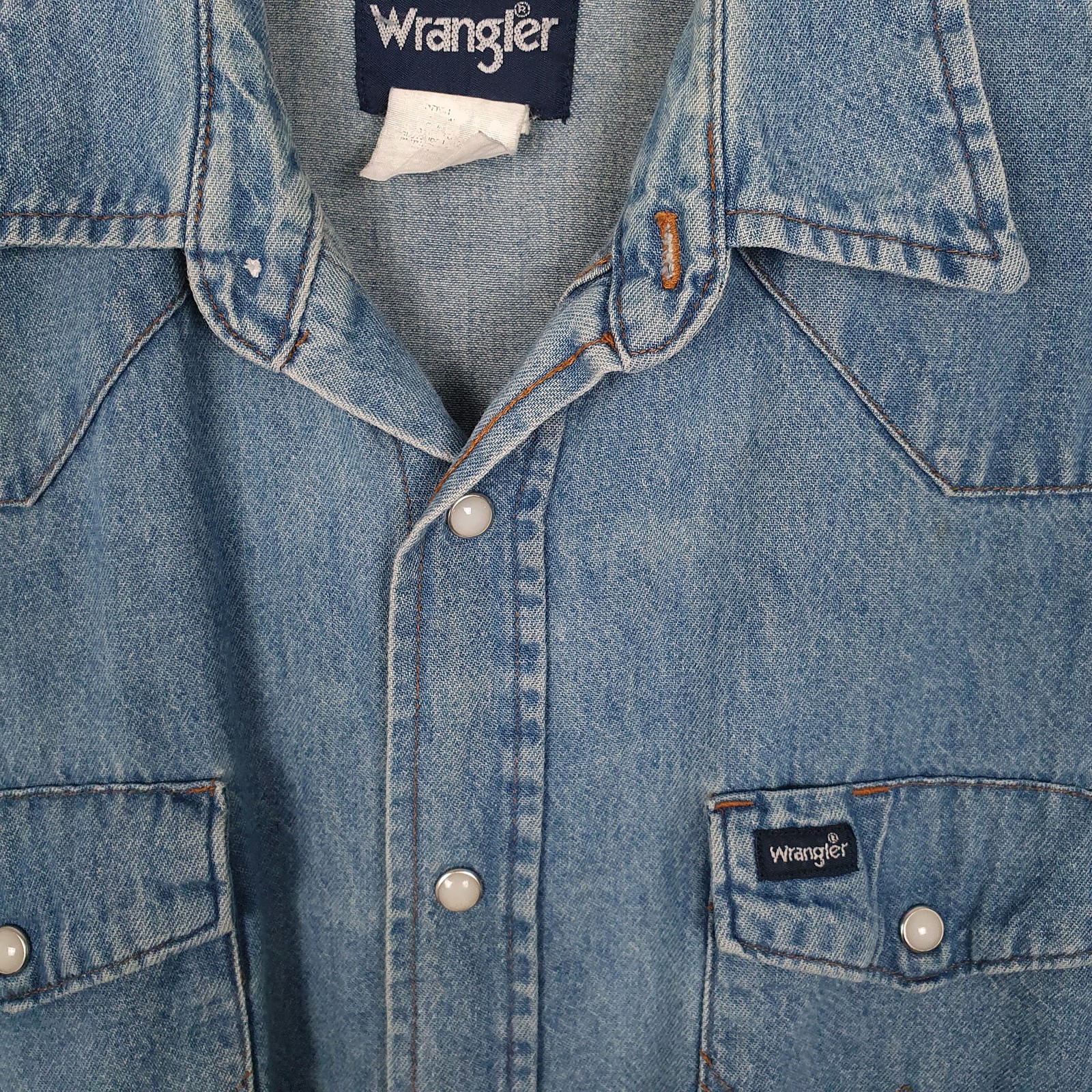 WRANGLER Blue Shirt Denim Pearl Snap Rodeo Long Sleeve Casual Cotton Mens L image 2