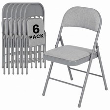 6 Pack Folding Chairs, Fabric Dining Chair Set with Padded Cushion and Back, ...