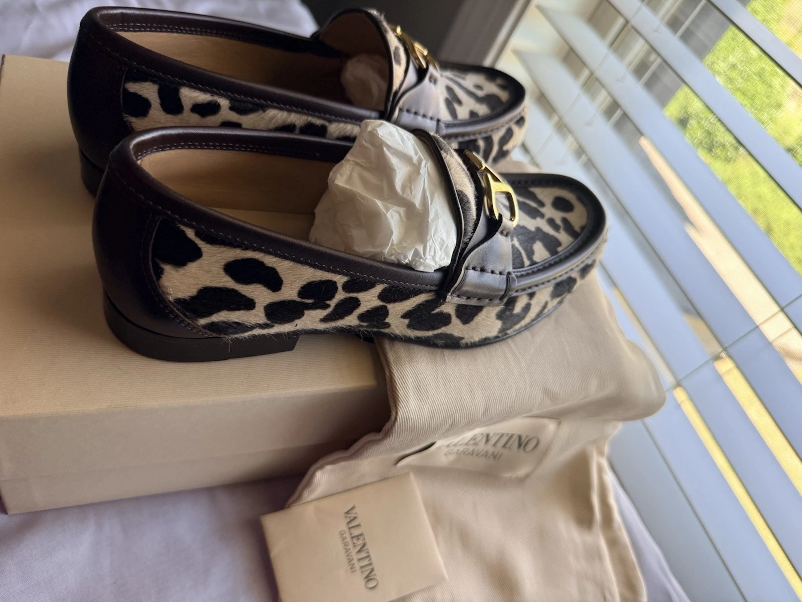 Valentino — 🆕Valentino Garavani VLogo Calf Hair Leopard Loafers 38 Brown Leather NEW $1150