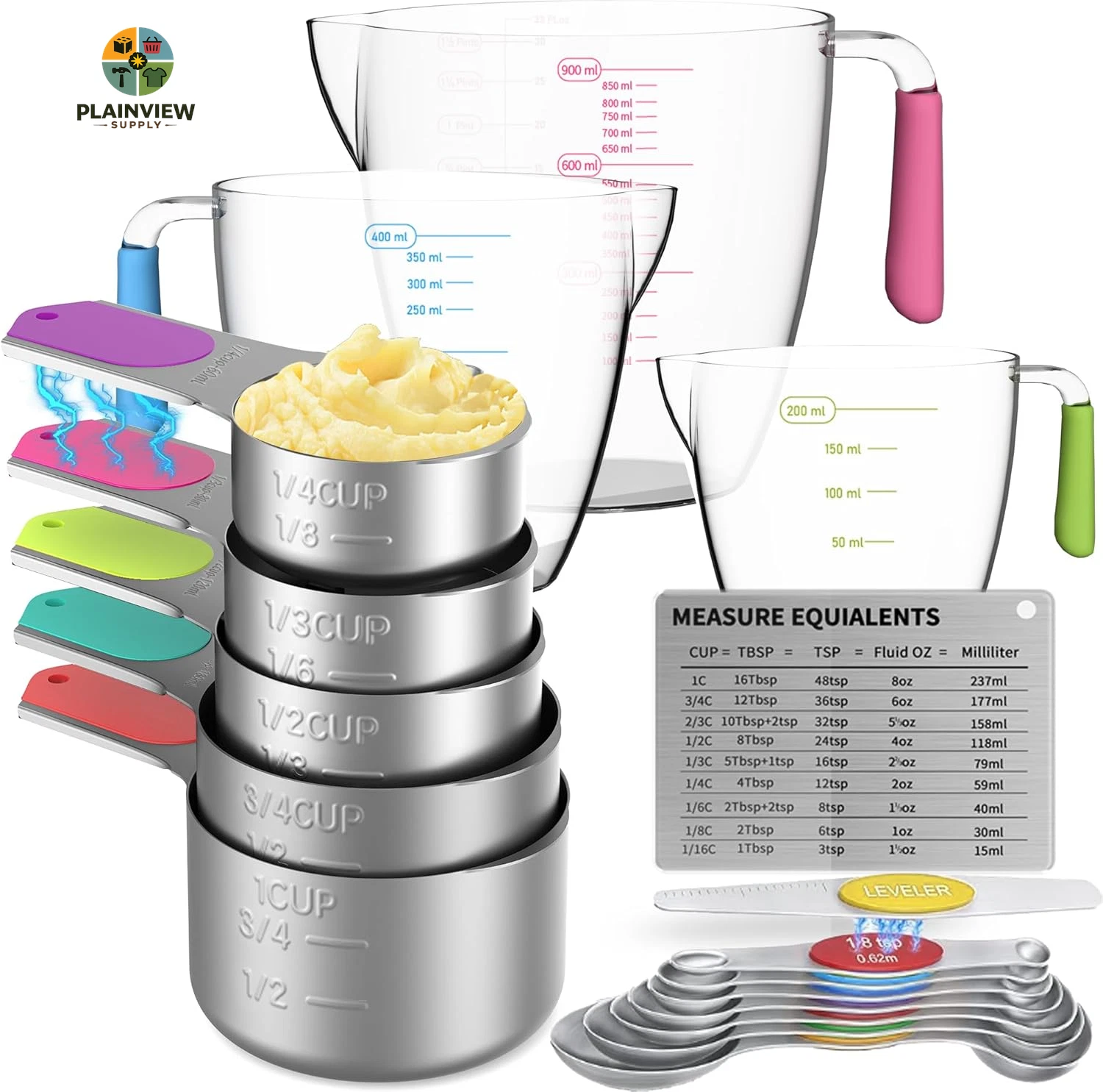 Magnetic Measuring Cups and Spoons Set, 5 Stainless Steel Measuring Cups for Dry