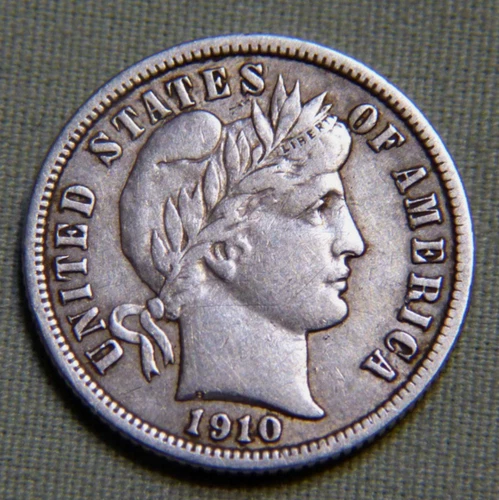 1910 P United States Silver Barber Dime -XF / AU High Grade Details - #870