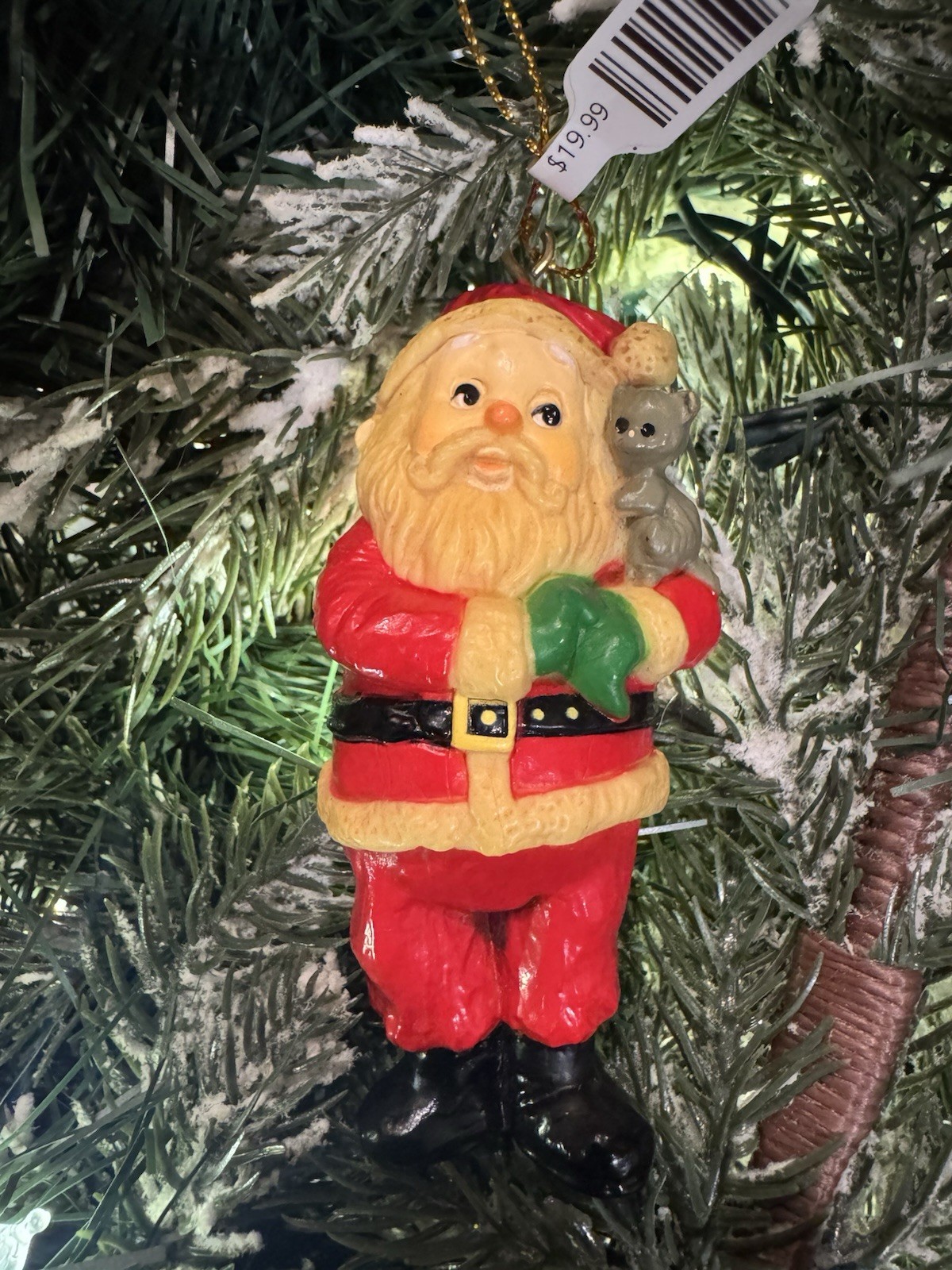 Vintage Santa w Kitty Cat Hallmark Christmas Tree Ornament, 3”