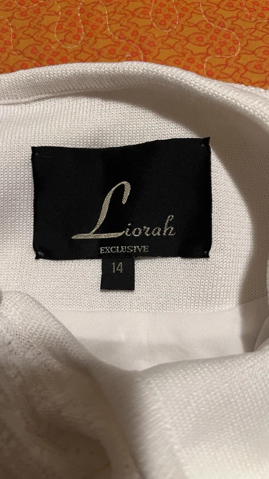 Liorah Exclusive White Knit Skirt Suit w/Studs and Rhinestones, Size 14 - Image 4 of 4