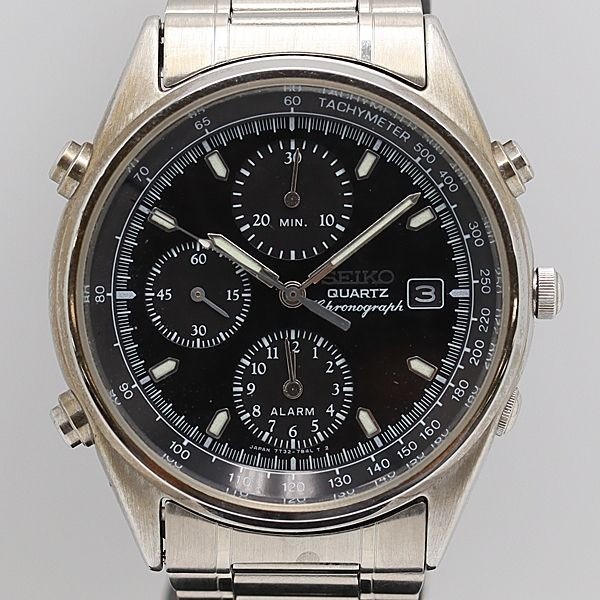 Seiko Chronograph 7T73-7B30 Black Dial QZ Men's Watch Deadstock