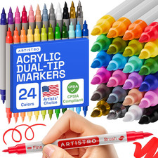 Acrylic Paint Markers for Fabric, Rock, Wood, Glass, Craft - 24 Quick Dry Dual-T