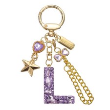 Initial Letter Keychain for Women Cute Heart Butterfly Star Chain Purple L