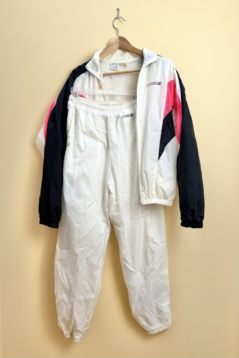Vintage Nike Track Suit Two Piece Men Medium 80s 90s Black Pink Neon White  Black