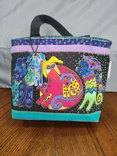 Laurel Burch Whimsical Canvas Tote Bag Dog N Pups . Zipper Is Missing.
