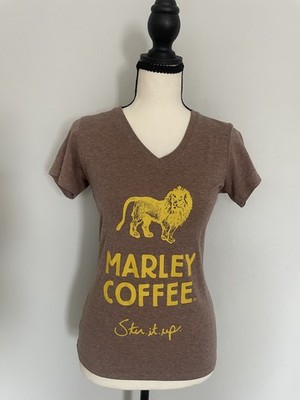 VTG Earthspun Apparel Marley Coffee Co Fitted Short Sleeve T-Shirt Small. Lion.