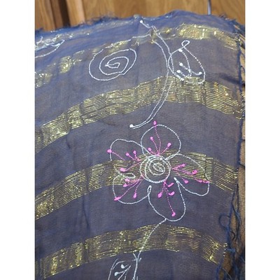 Women's Navy Floral Metallic-Strip Scarf Top