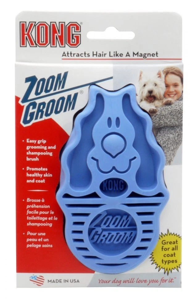 KONG Zoom Groom Dog or Cat Grooming Shedding Rubber Shampooing Brush Wet or Dry