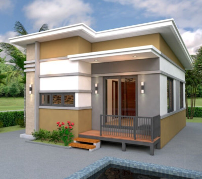 House Design 3d 6x8 Meter 20x26 Feet 2 Bedrooms Shed Roof PDF (A4 Hard Copy)