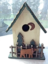 handmade wood and metal bird houses