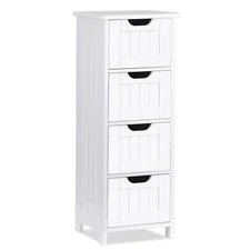 Bathroom Floor Storage Cabinet with 4 Drawers Narrow Toilet Paper Cabinet White