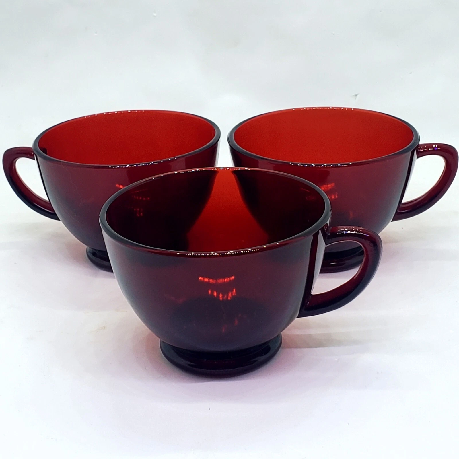 Vintage Anchor Hocking Cranberry Punch Glasses Teacups CoffeeMugs Set Of 3