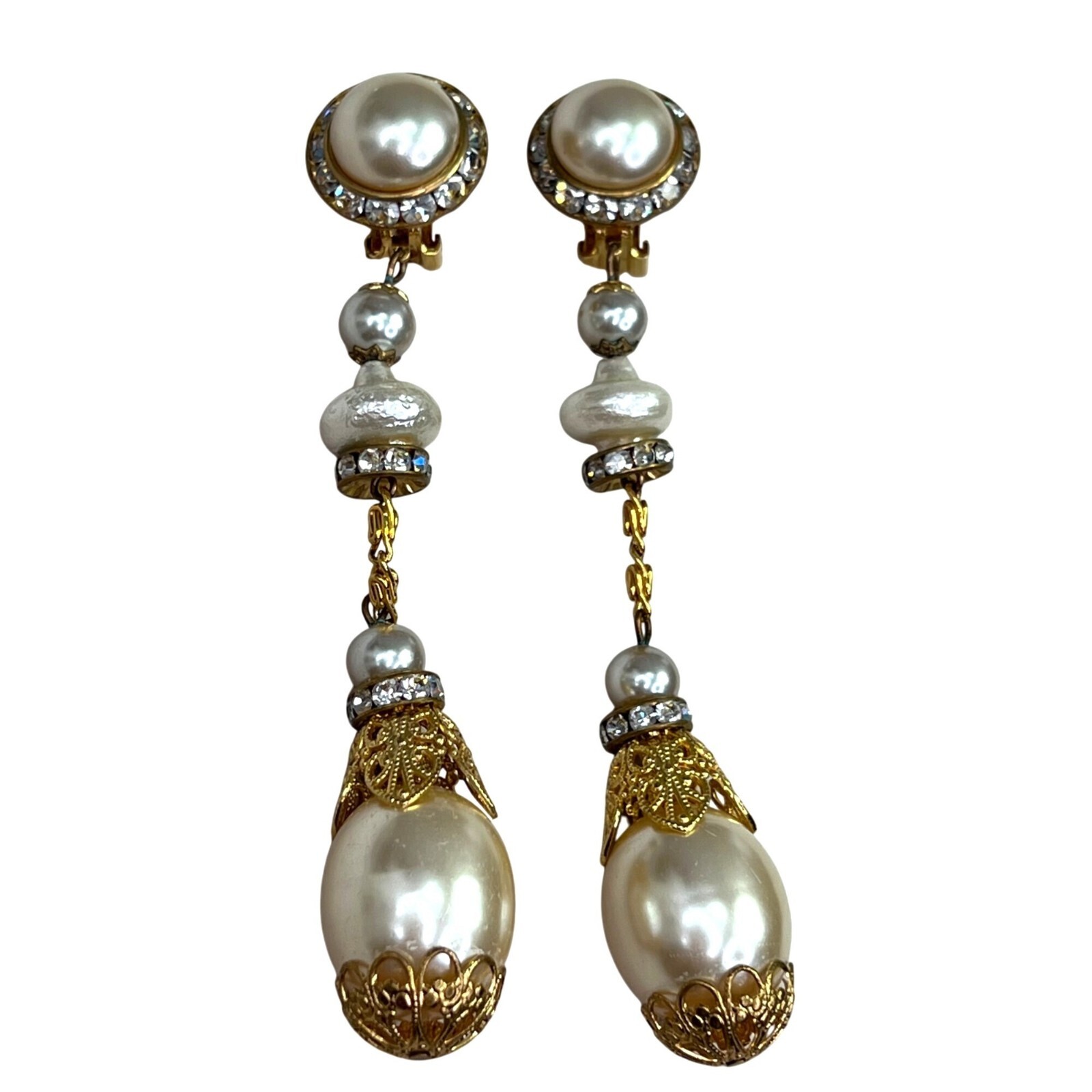 Rhinestone Pearl Drop Dangle Statement Earrings F… - image 1