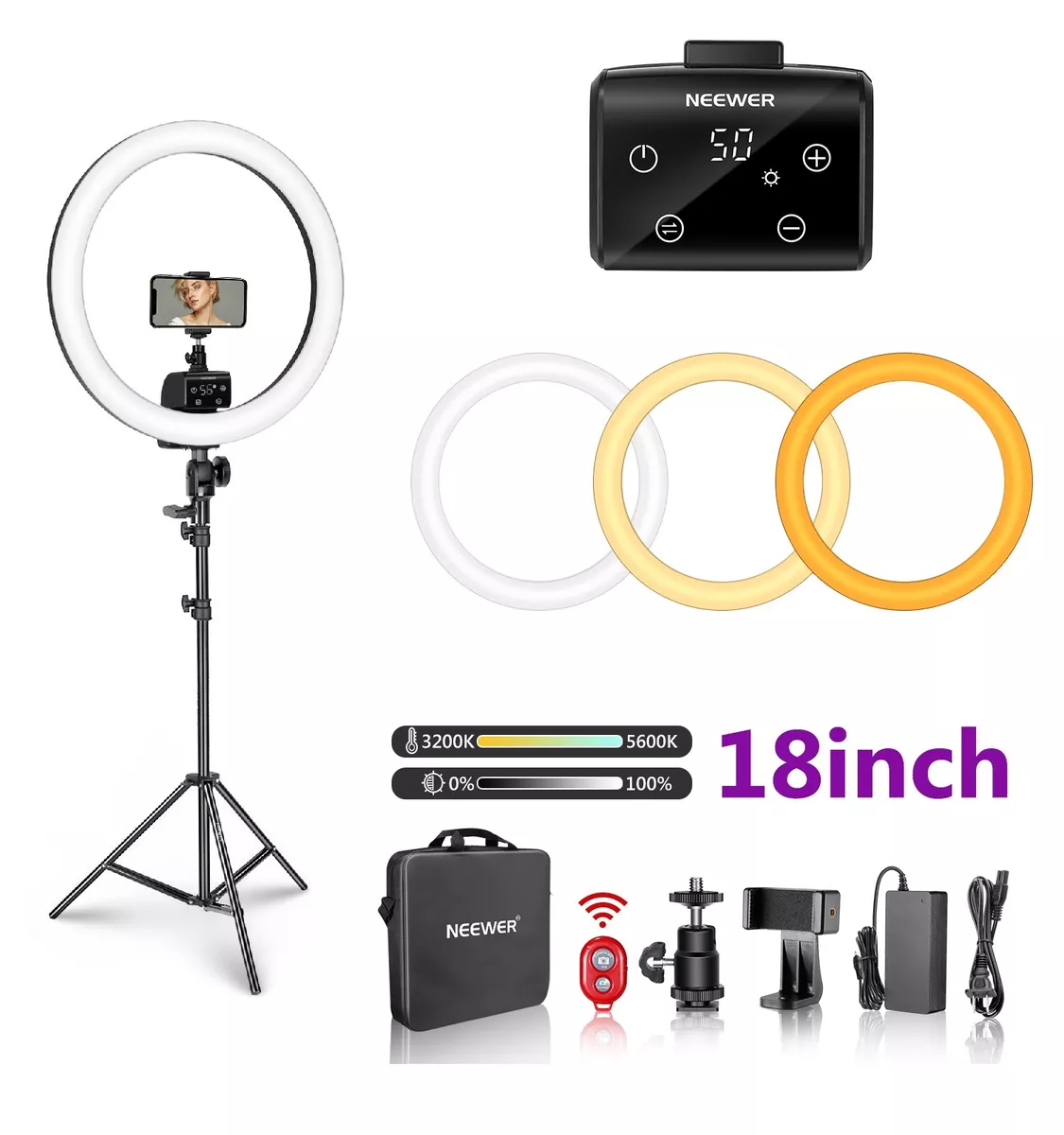 NEEWER 2.4G Advanced Remote 18 inch LED Ring Light Manual Touch