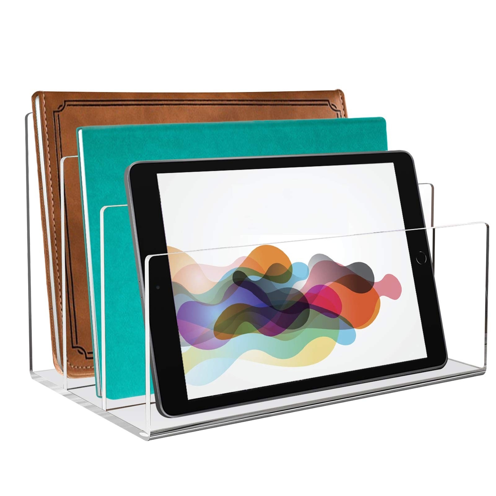 Tasybox Acrylic File Holder, Clear File Sorter Desk File Organizer 3 Sections...-image