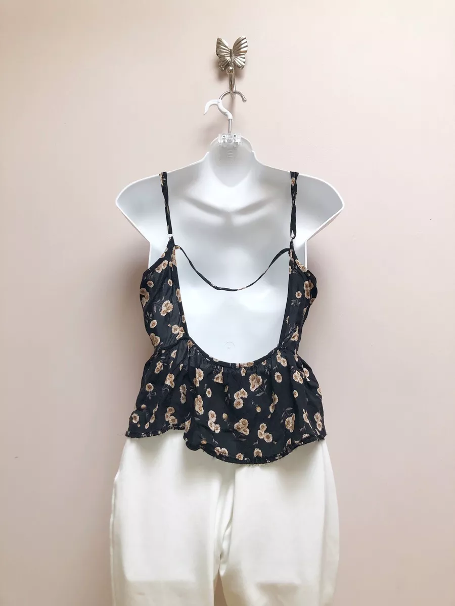 Brandy Melville Black Floral Tank Top Size S Empire Waist