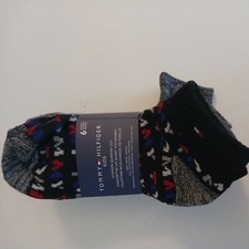 New Tommy Hilfiger Quarter Cut Socks With Cushion For Kids 6 Pairs Size Large