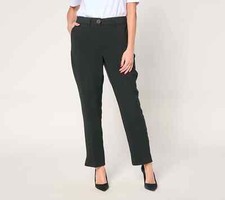 Isaac Mizrahi Stretch Crepe Strght-Leg Ankle Pants-Black-Petite Small-A681386