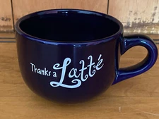 M Ware Coffee Cup Cobalt Blue Cappuccino Latte Mug Thanks a Latte Positive Promo