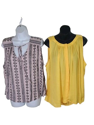 Vera Wang Falls Creek Sz 2X Sleeveless Floral Yellow Pink Lot Of