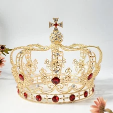 15cm Tall Large Men's Cross Gold Crown Drama Imperial Medieval King Metal Crown