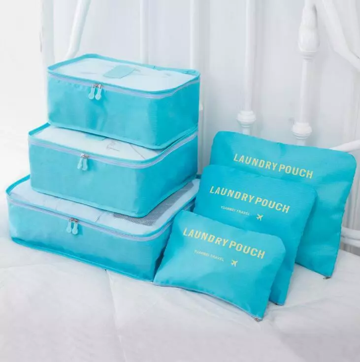 6pcs Blue Travel Storage Bags，Waterproof Clothes Storage Bag，Pack Cube  Organizer