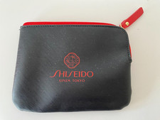 SHISEIDO BLACK/RED Sparkle Polyester COSMETIC ZIPPER BAG / POUCH