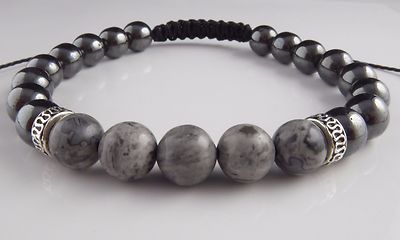 Herren Jaspis und Hämatit Edelstein Makramee Armband Unisex Einheitsgröße 