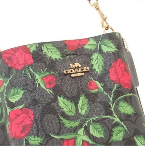 Bolsa Coach Mollie Bucket 22 polegadas couro assinatura com estampa de rosa conto de fadas $428 - Imagem 4 de 4