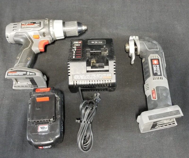 Porter Cable Drill, Oscillating Tool and Charger Base & Battery 4Pcs