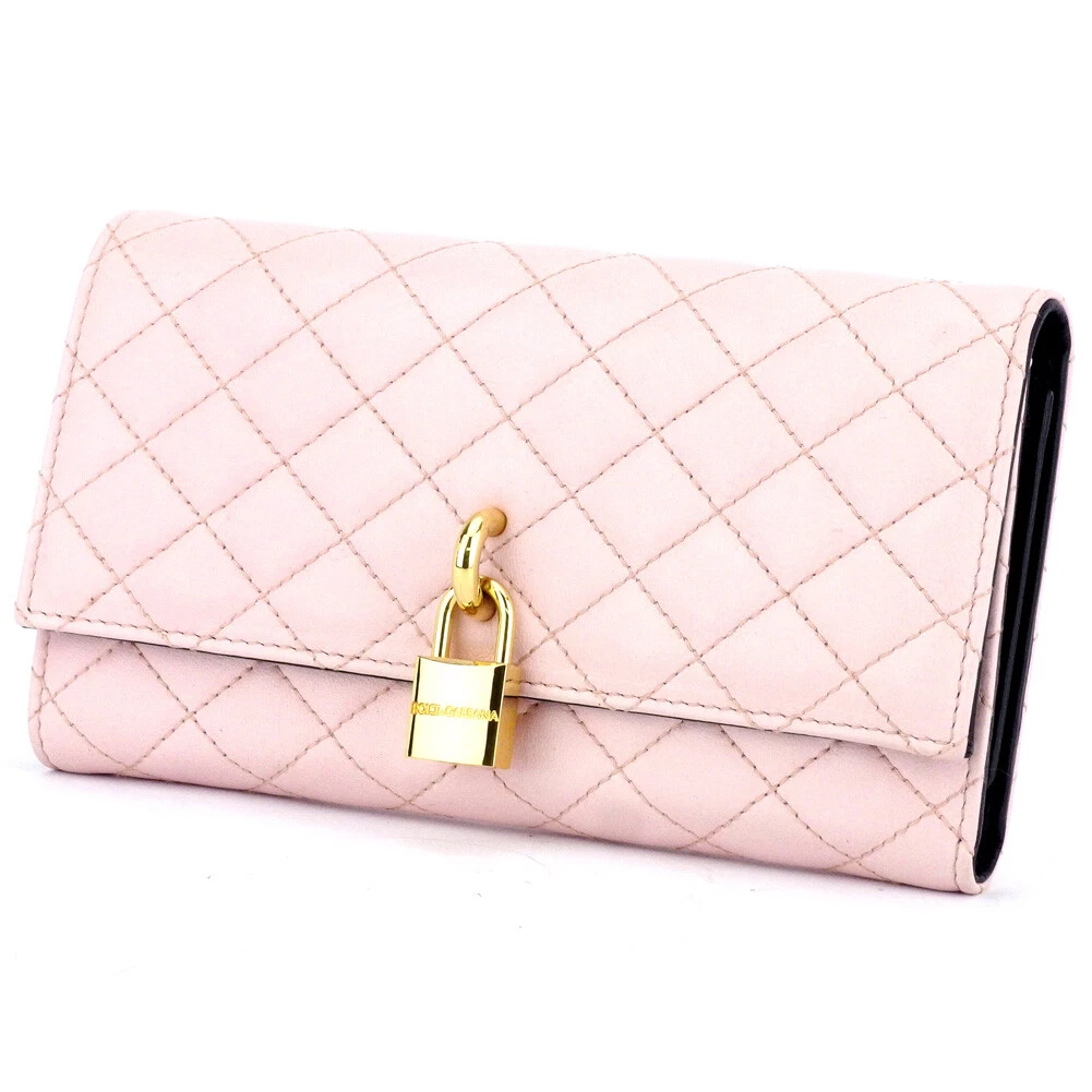 DOLCE GABBANA wallet quilted pink leather Authentic used T17524
