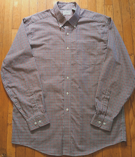 LL Bean Men's size LG Button Up Long Sleeve Red Brown Plaid 100% Cotton Shirt - Picture 9 of 9