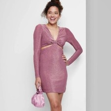Wild Fable Women's Size Large L Purple Shimmer Long Sleeve Cutouts Dress