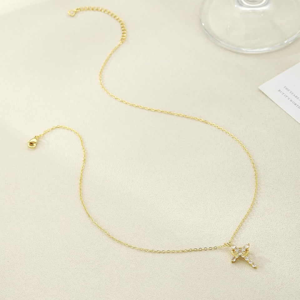 Cross Necklace for Women Dainty 14K Silver/Gold Plated Cubic Zirconia