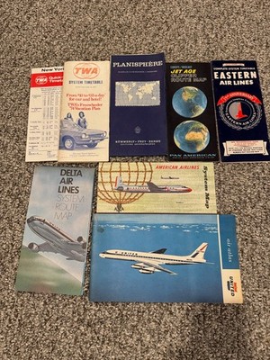 Vintage Delta, TWA, American, Eastern, Pan Am, United, Route Maps System Routes