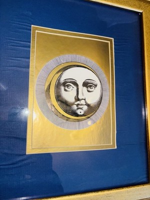 Vintage Piero Fornasetti Framed Wall Art Sun Moon Gold & Blue Soli e Lune