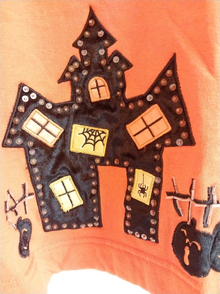 Vintage White Stag Halloween Large Orange Embellished Sweatshirt  with Beading - Imagem 2 de 4