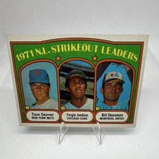 Topps 1972 League Leaders 1971 N.L. Strikeout Seaver Jenkins Stoneman #95