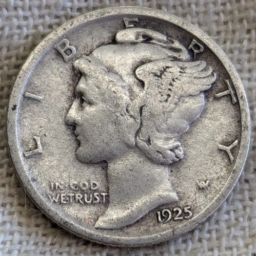 1925 Mercury Dime VG/Fine : Valuable Date (Only 3,000 Left) - .9 Fine Silver