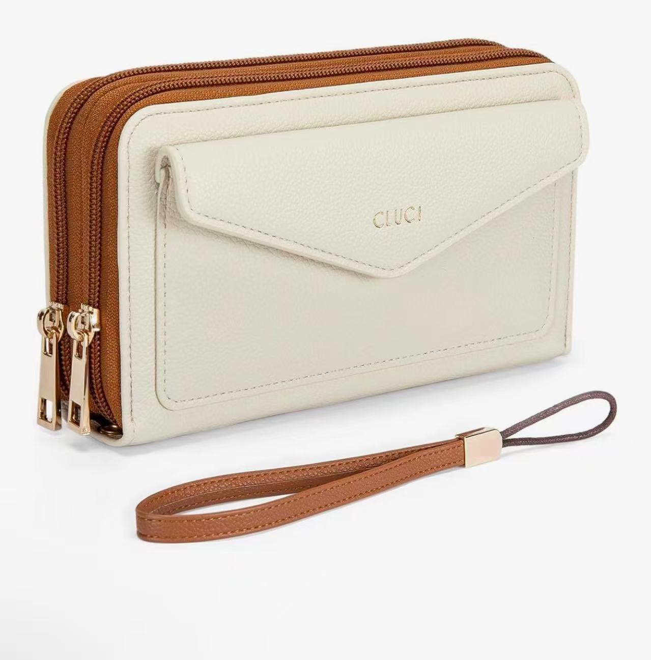 CLUCI Wallet Women Large Capacity Wristlet Purse for Women Long Ladies Wallet RF