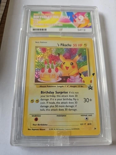 Pokémon TCG Birthday Pikachu #24 Celebrations Ace Grading Mint 9 Ace Label