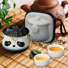 Travel Tea Set with 2 Cups with Portable Bag Compact Gift for Tea Lovers Ceramic